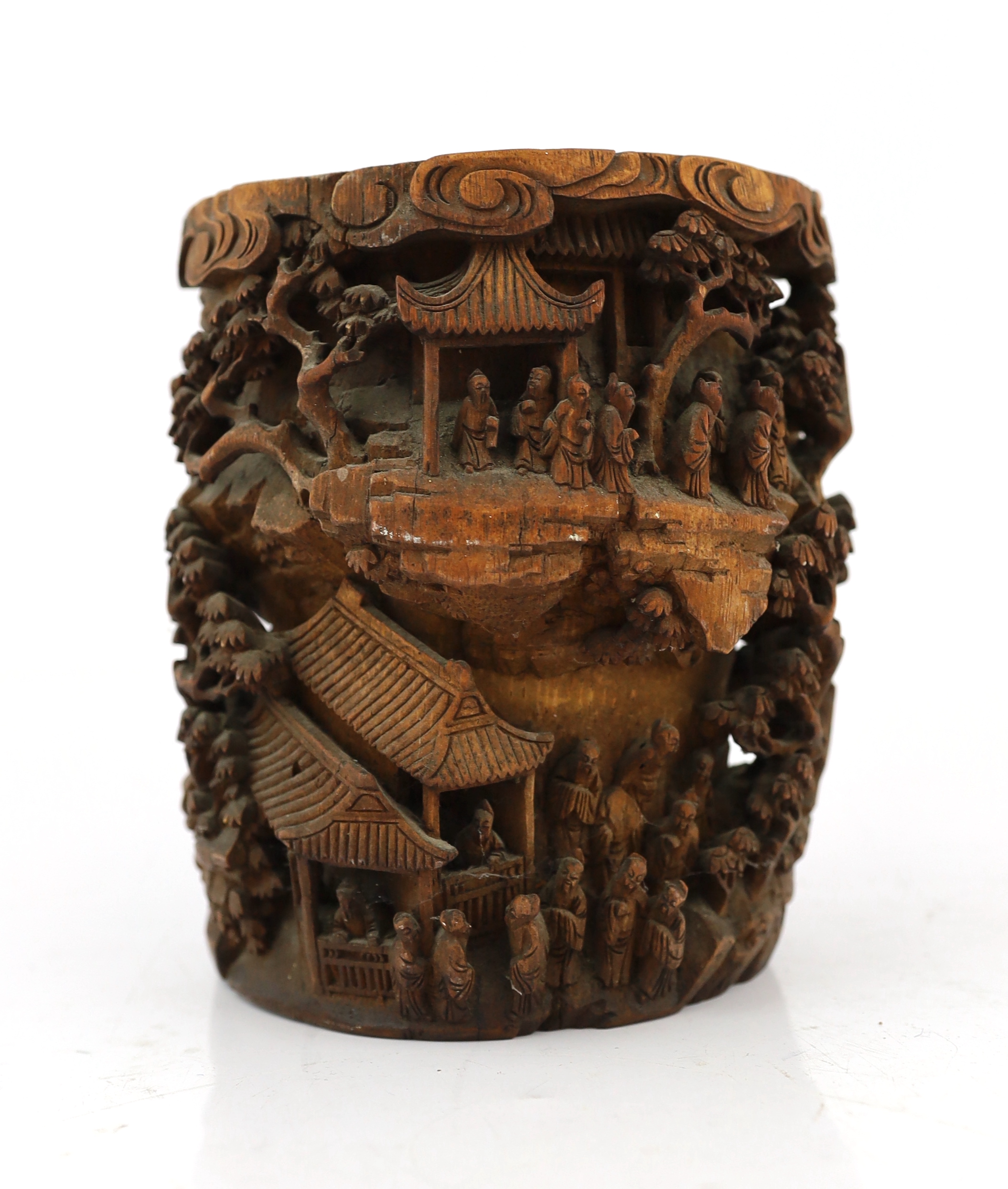 A Chinese bamboo-root ‘scholars’ brushpot, bitong, 19th century, age cracks